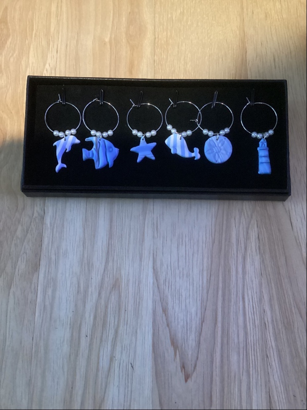 Handcrafted “Blue/White” Beach Themed Beverage Charms